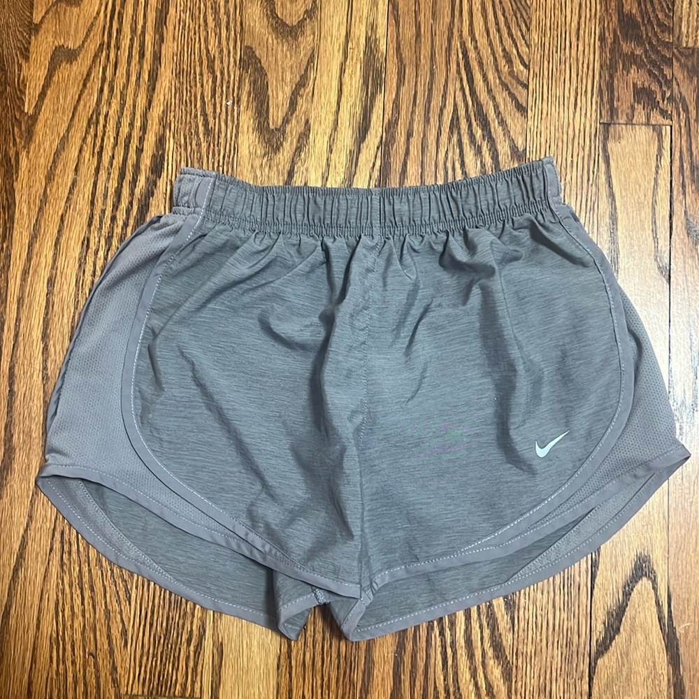 Nike Women's Gray Athletic Shorts with White Swoosh